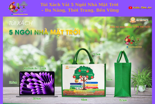 Túi Xách Vải 5 Ngôi Nhà Mặt Trời – Đa Năng, Thời Trang, Bền Vững